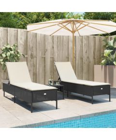 vidaXL 3-częściowy zestaw leżaków z poduszkami, czarny polirattan Шезлонги и пляжные стулья