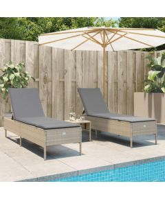 vidaXL 3-częściowy zestaw leżaków z poduszkami, beżowy polirattan Шезлонги и пляжные стулья