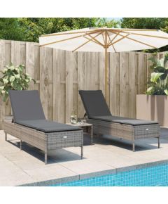 vidaXL 3-częściowy zestaw leżaków z poduszkami, szary polirattan Шезлонги и пляжные стулья