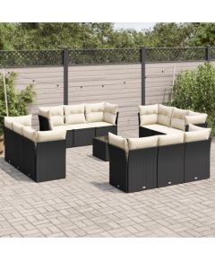 vidaXL 13-częściowy zestaw mebli do ogrodu, poduszki, czarny, rattan PE Dārza mēbeļu komplekti