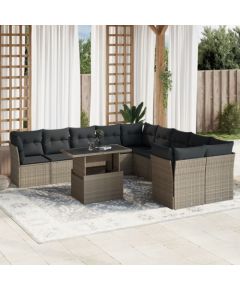 vidaXL vidaXL 11-cz. zestaw mebli ogrodowych z poduszkami, szary rattan PE Dārza mēbeļu komplekti