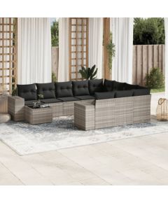 vidaXL vidaXL 11-cz. zestaw mebli ogrodowych z poduszkami, szary rattan PE Dārza mēbeļu komplekti