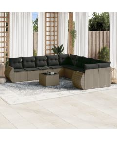 vidaXL vidaXL 11-cz. zestaw mebli ogrodowych z poduszkami, szary rattan PE Dārza mēbeļu komplekti