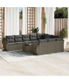 vidaXL vidaXL 11-cz. zestaw mebli ogrodowych z poduszkami, szary rattan PE Dārza mēbeļu komplekti