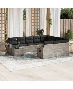 vidaXL vidaXL 11-cz. zestaw mebli ogrodowych z poduszkami, szary rattan PE Dārza mēbeļu komplekti