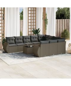 vidaXL vidaXL 11-cz. zestaw mebli ogrodowych z poduszkami, szary rattan PE Dārza mēbeļu komplekti