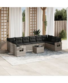 vidaXL vidaXL 11-cz. zestaw mebli ogrodowych z poduszkami, szary rattan PE Dārza mēbeļu komplekti