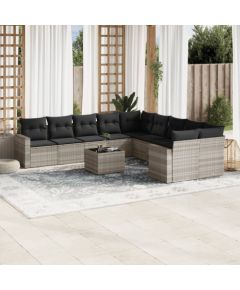 vidaXL vidaXL 11-cz. zestaw mebli ogrodowych z poduszkami, szary rattan PE Dārza mēbeļu komplekti