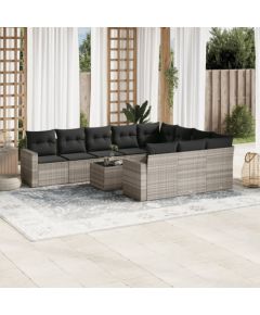 vidaXL vidaXL 11-cz. zestaw mebli ogrodowych z poduszkami, szary rattan PE Dārza mēbeļu komplekti