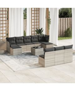 vidaXL vidaXL 11-cz. zestaw mebli ogrodowych z poduszkami, szary rattan PE Dārza mēbeļu komplekti