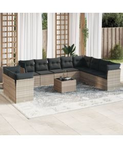 vidaXL vidaXL 11-cz. zestaw mebli ogrodowych z poduszkami, szary rattan PE Dārza mēbeļu komplekti