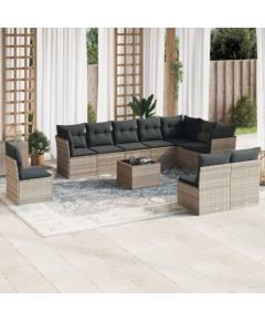 vidaXL vidaXL 11-cz. zestaw mebli ogrodowych z poduszkami, szary rattan PE Dārza mēbeļu komplekti