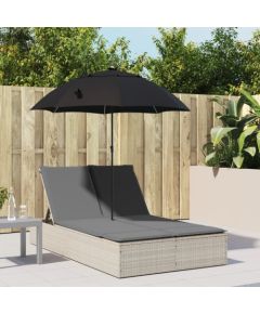 vidaXL vidaXL Podwójna leżanka z poduszkami i parasolem jasnoszara polirattan Шезлонги и пляжные стулья