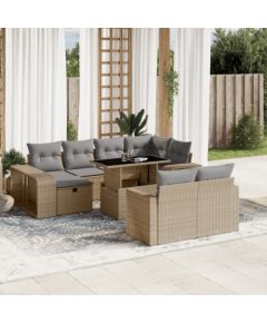 vidaXL vidaXL 11-cz. zestaw mebli ogrodowych z poduszkami, beżowy, polirattan Dārza mēbeļu komplekti