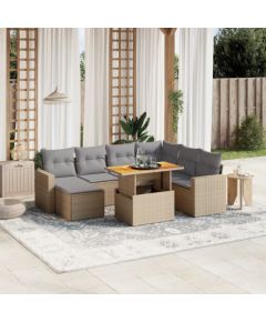 vidaXL vidaXL 8-cz. zestaw mebli ogrodowych z poduszkami, beżowy, polirattan Dārza mēbeļu komplekti