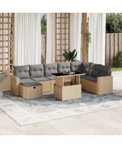 vidaXL vidaXL 9-cz. zestaw mebli ogrodowych z poduszkami, beżowy, polirattan Dārza mēbeļu komplekti