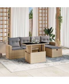 vidaXL vidaXL 6-cz. zestaw mebli ogrodowych z poduszkami, beżowy, polirattan Dārza mēbeļu komplekti