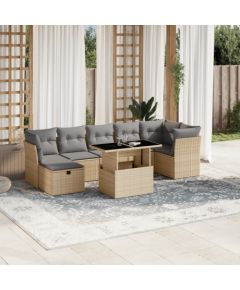 vidaXL vidaXL 8-cz. zestaw mebli ogrodowych z poduszkami, beżowy, polirattan Dārza mēbeļu komplekti