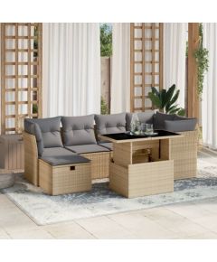 vidaXL vidaXL 7-cz. zestaw wypoczynkowy do ogrodu, z poduszkami, beżowy Dārza mēbeļu komplekti