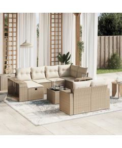vidaXL 11-częściowy zestaw mebli ogrodowych z poduszkami, beżowy, polirattan Dārza mēbeļu komplekti