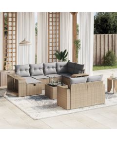 vidaXL 11-częściowy zestaw mebli ogrodowych z poduszkami, beżowy, polirattan Dārza mēbeļu komplekti