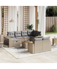 vidaXL 11-częściowy zestaw mebli ogrodowych z poduszkami, beżowy, polirattan Dārza mēbeļu komplekti