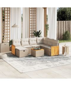 vidaXL 8-częsciowy zestaw mebli ogrodowych z poduszkami, beżowy, polirattan Dārza mēbeļu komplekti