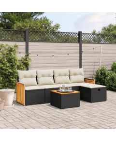 vidaXL 6-częsciowy zestaw mebli ogrodowych z poduszkami, czarny polirattan Dārza mēbeļu komplekti