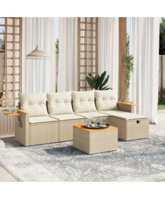 vidaXL 6-częsciowy zestaw mebli ogrodowych z poduszkami, beżowy, polirattan Dārza mēbeļu komplekti