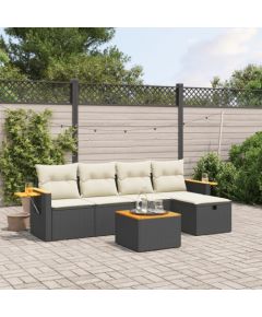 vidaXL 6-częsciowy zestaw mebli ogrodowych z poduszkami, czarny polirattan Dārza mēbeļu komplekti