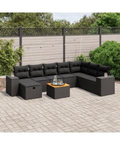 vidaXL 9-częsciowy zestaw wypoczynkowy do ogrodu, z poduszkami, czarny Dārza mēbeļu komplekti