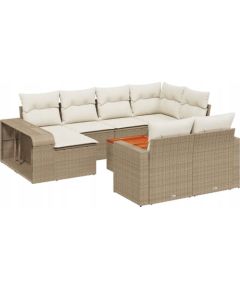 vidaXL 11-częściowy zestaw mebli ogrodowych z poduszkami, beżowy, polirattan Dārza mēbeļu komplekti