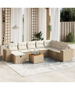 vidaXL 9-częsciowy zestaw mebli ogrodowych z poduszkami, beżowy, polirattan Dārza mēbeļu komplekti