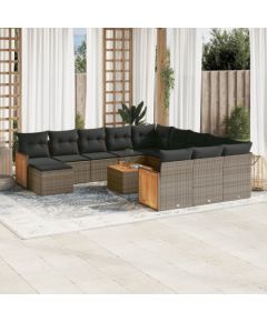 vidaXL 13-częściowy zestaw mebli ogrodowych z poduszkami, szary, polirattan Dārza mēbeļu komplekti