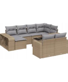 vidaXL 11-częściowy zestaw mebli ogrodowych z poduszkami, beżowy, polirattan Dārza mēbeļu komplekti