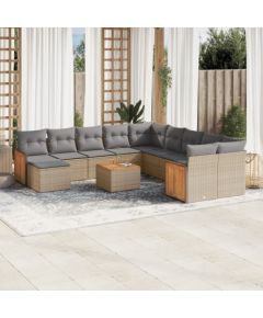 vidaXL 12-częściowy zestaw mebli ogrodowych z poduszkami, beżowy, polirattan Dārza mēbeļu komplekti