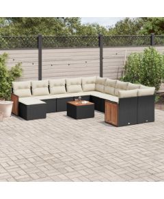 vidaXL 12-częściowy zestaw mebli do ogrodu, z poduszkami, czarny, polirattan Dārza mēbeļu komplekti