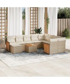 vidaXL 11-częściowy zestaw mebli ogrodowych z poduszkami, beżowy, polirattan Dārza mēbeļu komplekti