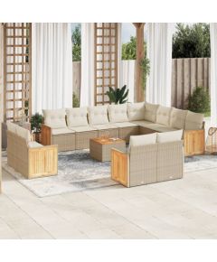 vidaXL 13-częściowy zestaw mebli ogrodowych z poduszkami, beżowy, polirattan Dārza mēbeļu komplekti