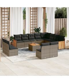 vidaXL 13-częściowy zestaw mebli ogrodowych z poduszkami, szary, polirattan Dārza mēbeļu komplekti