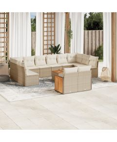 vidaXL 13-częściowy zestaw mebli ogrodowych z poduszkami, beżowy, polirattan Dārza mēbeļu komplekti