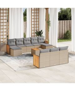 vidaXL 11-częściowy zestaw mebli ogrodowych z poduszkami, beżowy, polirattan Dārza mēbeļu komplekti