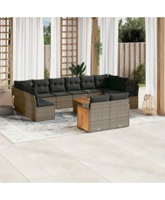 vidaXL 13-częściowy zestaw mebli ogrodowych z poduszkami, szary, polirattan Dārza mēbeļu komplekti