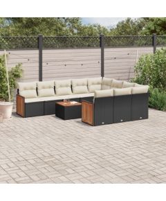 vidaXL 11-częściowy zestaw wypoczynkowy do ogrodu, poduszki czarny rattan PE Dārza mēbeļu komplekti