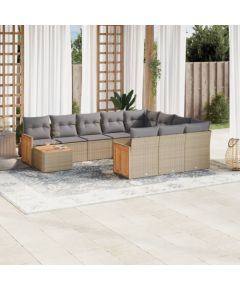 vidaXL 11-częściowy zestaw mebli ogrodowych z poduszkami, beżowy, polirattan Dārza mēbeļu komplekti