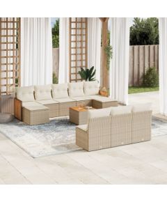 vidaXL 11-częściowy zestaw mebli ogrodowych z poduszkami, beżowy, polirattan Dārza mēbeļu komplekti