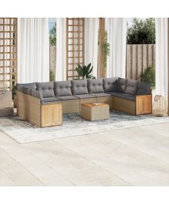 vidaXL 11-częściowy zestaw mebli ogrodowych z poduszkami, beżowy, polirattan Dārza mēbeļu komplekti