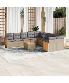 vidaXL 11-częściowy zestaw mebli ogrodowych z poduszkami, beżowy, polirattan Dārza mēbeļu komplekti