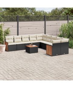 vidaXL 11-częściowy zestaw wypoczynkowy do ogrodu, poduszki czarny rattan PE Dārza mēbeļu komplekti