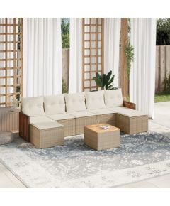 vidaXL 8-częściowy zestaw mebli ogrodowych z poduszkami, beżowy, polirattan Dārza mēbeļu komplekti